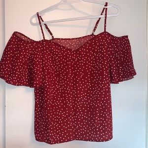 Shein red & white polka dot cold shoulder. Size L